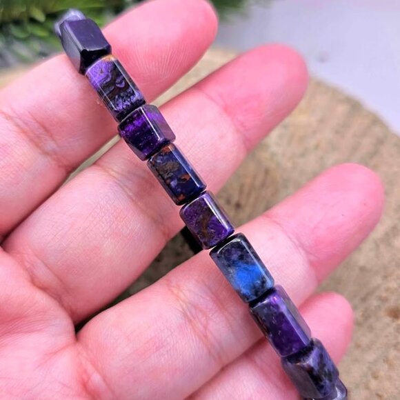 Genuine Sugilite Rectangular Cubes Beads Bracelet - Picture 9 of 11